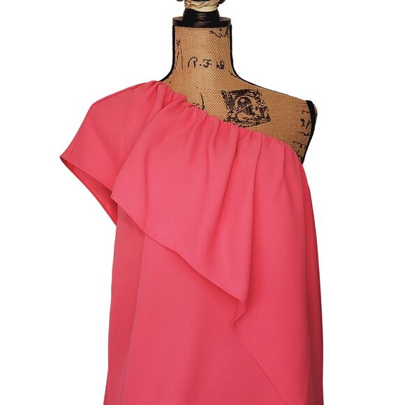 Trina Turk One Shoulder Ruffle Satisfied Pink Top Size Small NWT - Picture 5 of 12